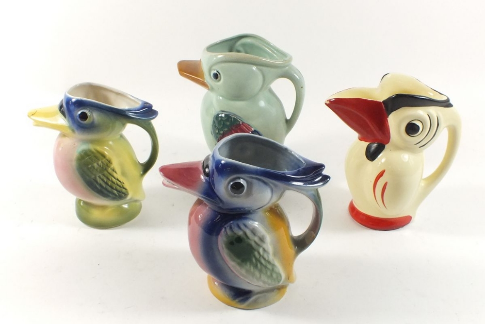 Four vintage bird form novelty jugs