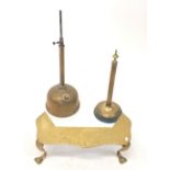 A brass small fender and two brass stands