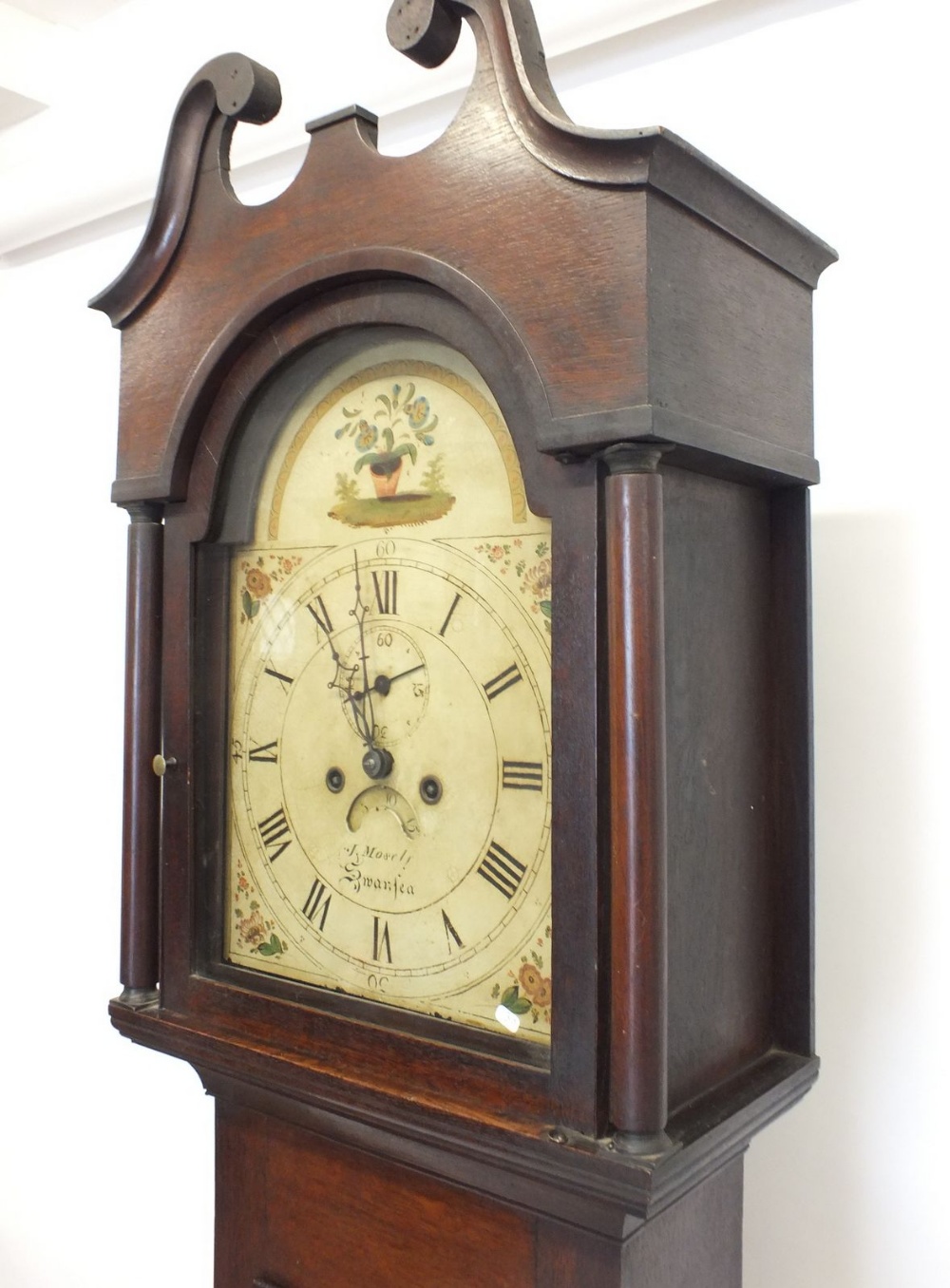 An 18th century oak longcase clock with painted dial by J Moseley, Swansea, eight day striking - Image 3 of 4