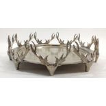 A silver plated tray with stag horn border, 35cm