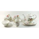 An Adderley teaset printed fuschia comprising: six cups and saucers, teapot, six tea plates, milk