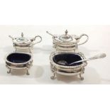 Two silver plated mustards and salts