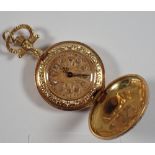 A Rondine gold ladies pendant watch with enamel foliage decoration and diamond set face (unmarked
