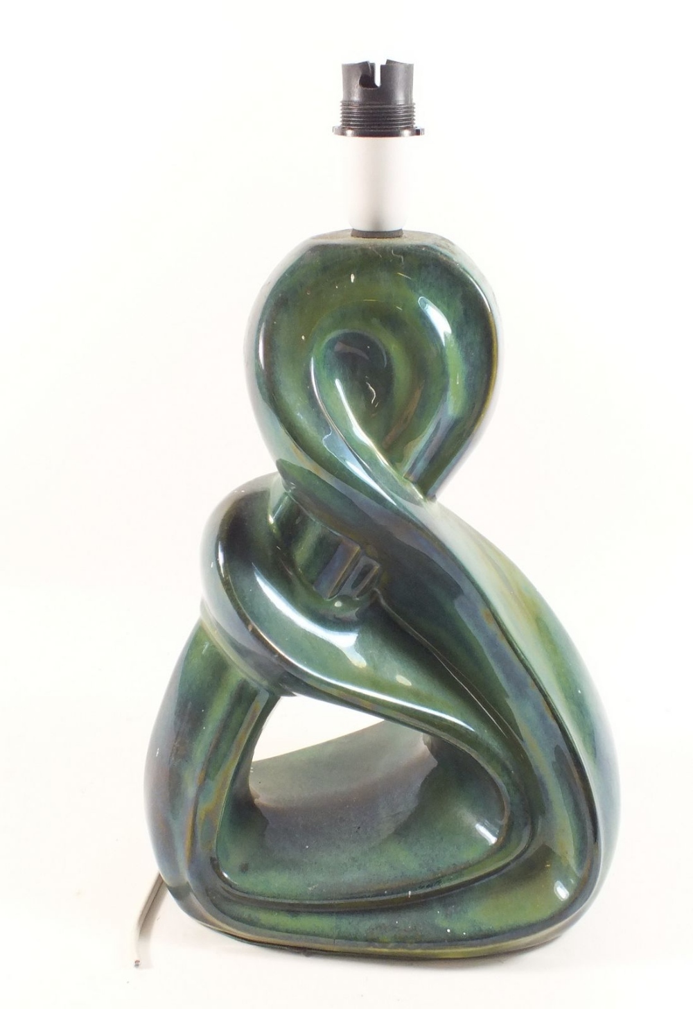 A lustred green pottery 'twisted' table lamp, 30cm