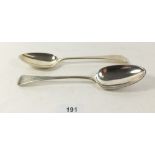 A pair of Georgian silver tablespoons, London 1785, Richard Crossley, 159g