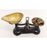 A set of Libra brass and cast iron kitchen scales together with loose bell weights