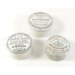 Two Victorian toothpaste pots and lids with printed advertising tops and another for Keddie's