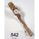 A 9ct gold Incabloc ladies wristwatch with 9ct gold strap, 15g gross