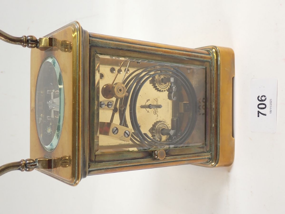 A 19th century brass striking carriage clock with key, 17.5cm tall - Image 4 of 4