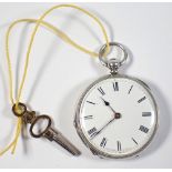 A silver cased Lecomte fob watch with engraved back 'Goldsmiths Alliance' with key