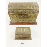 An Art Nouveau brass clad correspondence box, 24cm wide and another brass box