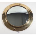 A brass framed circular convex mirror, 48cm diameter