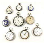 A selection of fob and pocket watches to include five continental pocket watches