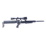 .22 Gun Power Stealth 2000 pre charged air rifle, fitted Parker Hale silencer, black synthetic