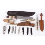 Inox Puma hunting knife, 4 ins straight back blade by Solingen, antler grips; Nowill bowie knife, 7¾
