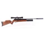 .22 BSA Super 10 bolt action pre charged air rifle, fitted moderator, mounted 4x40 SMK scope, with