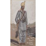 Three framed and glazed water colours, The Tochi Scouts and 14th Punjab Regiment, by R C Loadsman