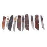 Five various sheath knives, incl. William Rodgers, 4-6 ins blades, with sheaths