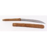 Eastern style side arm, 12 ins single edged curved blade, braided twine covered bamboo grip, in