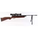 .22 SMK XS78 bolt action Co2 air rifle, threaded barrel, fitted bipod, mounted 4 x 32 Gamo scope [