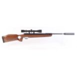 .22 SMK TH208 break barrel air rifle, fitted silencer, thumbhole stock with recoil pad, mounted 3-