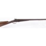 (S2) 12 bore bar in wood double hammer gun by W. Burrow, 26 ins damascus barrels (black powder re