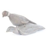 Two hand carved decoy Wood Pigeons