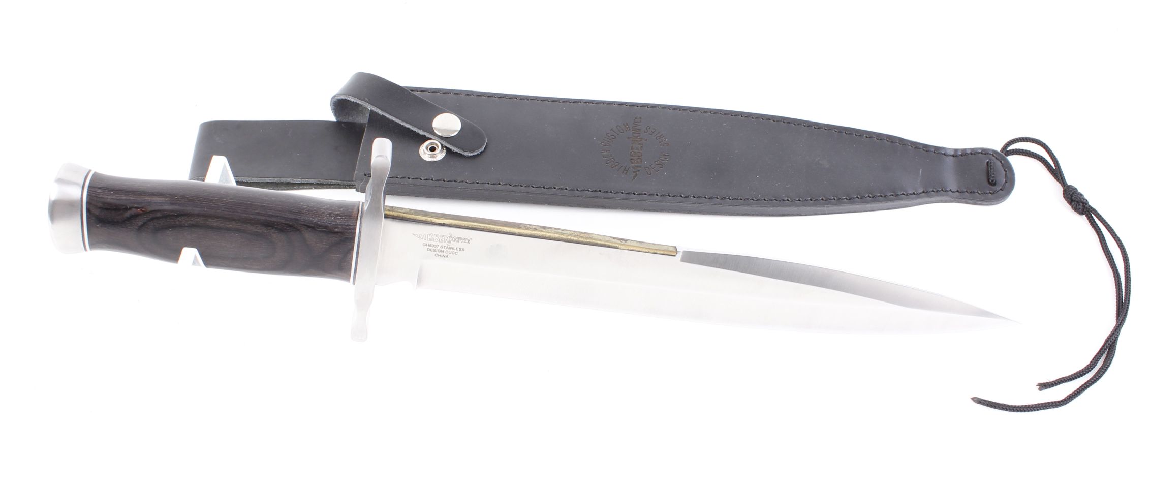 Hibben Custom sheath knife, 12 ins double edged stainless steel blade with inset brass ridge, - Image 4 of 4