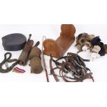 Pair military overtrousers in leather frog; quantity miscellaneous bindings and spurs; braided