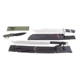 'Predator' reproduction knife, 14½ ins blade with canvas sheath, together with two other combat