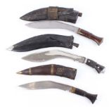 Sirupate kukri knife, 9½ ins blade, (missing knives) in sheath; with two other kukri knives, 11