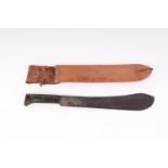 WWII US Collins & Co. machete, 14½ ins bolo blade dated 1940 no.1250, slab grips, in leather sheath