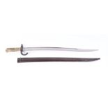 Chassepot bayonet dated 1871, 22 ins single edged and fullered blade, brass grips, in steel scabbard