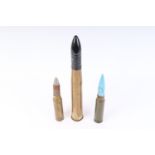 Three once fired rounds (brass case with head), to incl. 39mm AFV GAU8 round stamped US 1986 and