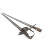 British 1796 Pattern Heavy Cavalry Sword, 34 ins single edged and fullered straight steel blade,