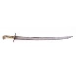 Continental short sword, 27 ins single edged curved blade, brass cross guard, decorative brass