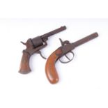 (S58) 7mm Belgian pinfire revolver; 80 bore Belgian percussion pocket pistol - both for parts or rep