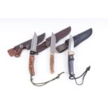 Schrade sheath knife, 3½ ins blade, slab grips, with two other sheath knives by Boker (3)