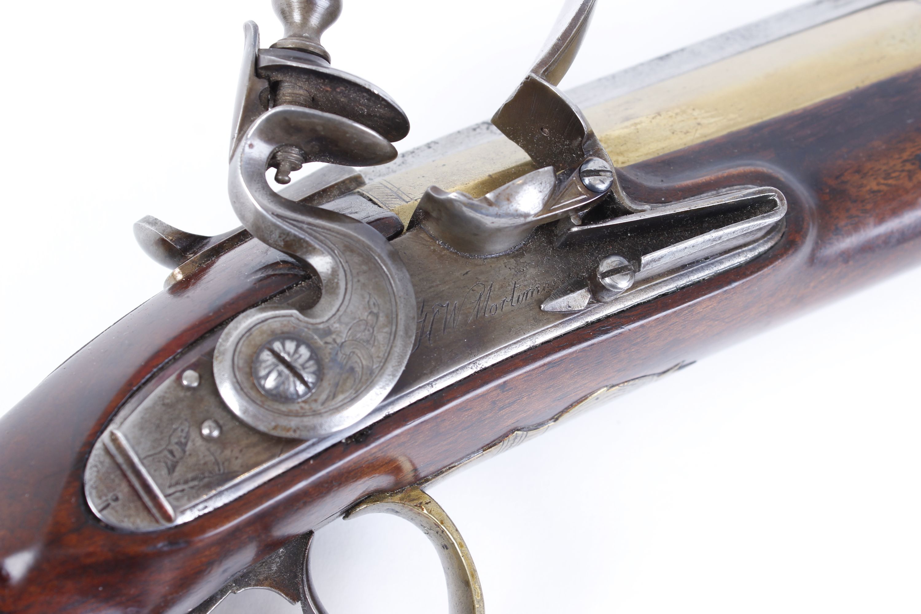 (S58) Flintlock Blunderbuss by H W Mortimer, 14 ins brass two stage full stocked bell mouth barrel w - Image 7 of 24