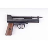 .177 Webley MkI air pistol, stamped with worldwide patents, wood grips with inset winged pellet trad