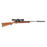 (S1) .22 Ruger 10/22 semi automatic rifle, 18½ ins barrel with moderator, open sights, mounted scope