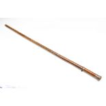 Sword stick, 28 ins single edged blade, in cane shaft, twisted brass pommel, overall 36 ins