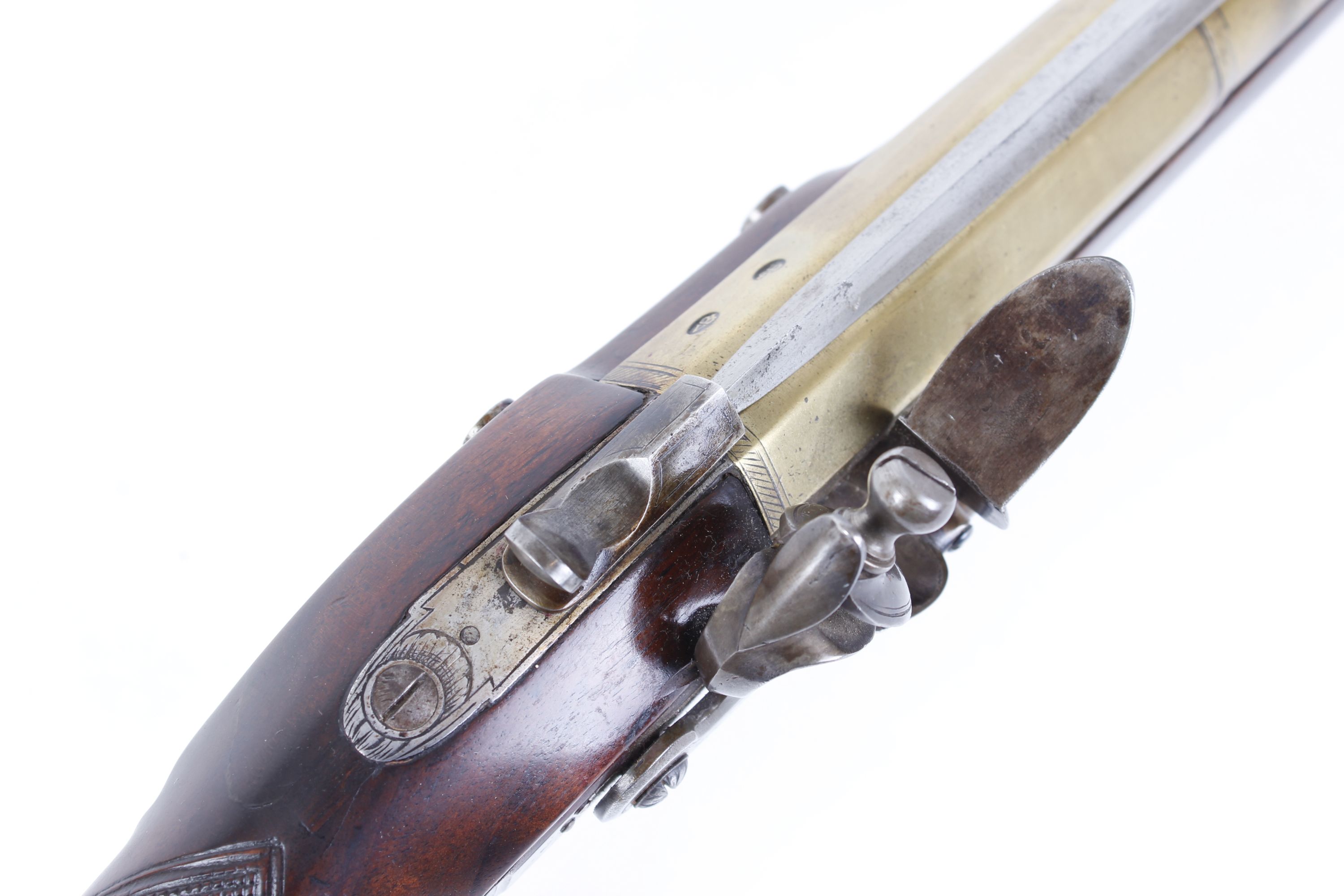 (S58) Flintlock Blunderbuss by H W Mortimer, 14 ins brass two stage full stocked bell mouth barrel w - Image 21 of 24