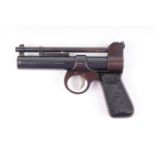 .177 Webley Junior top lever air pistol, open sights, chequered grips, no. 3287, with storage box [