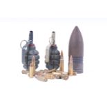 Two Soviet grenades and quantity of various rifle cartridges (all inert); 3lb British artillery proj