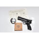 .22 Webley Tempest air pistol, with quantity of air pellets in Webley tin, paper targets and instruc