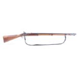 (S2) 14 bore Percussion black powder long gun, 35 ins sighted three banded barrel, fullstocked, with
