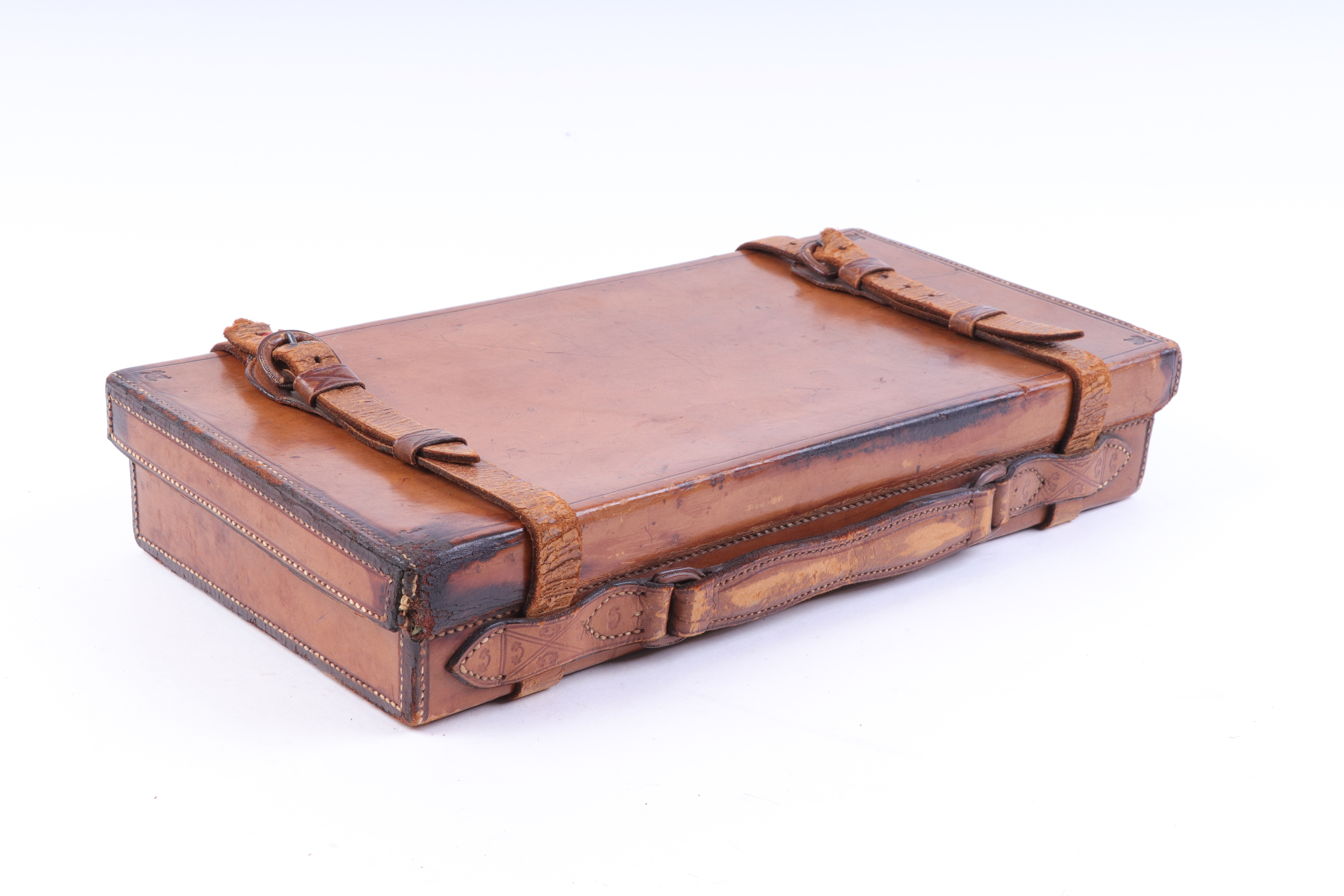 Tan leather pistol case, fitted 13 ins interior, W. J. George trade label - Image 4 of 5