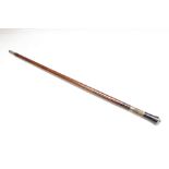 Sword stick, 22½ ins single edged tapered blade, in cane shaft, white metal collar, carved bone and