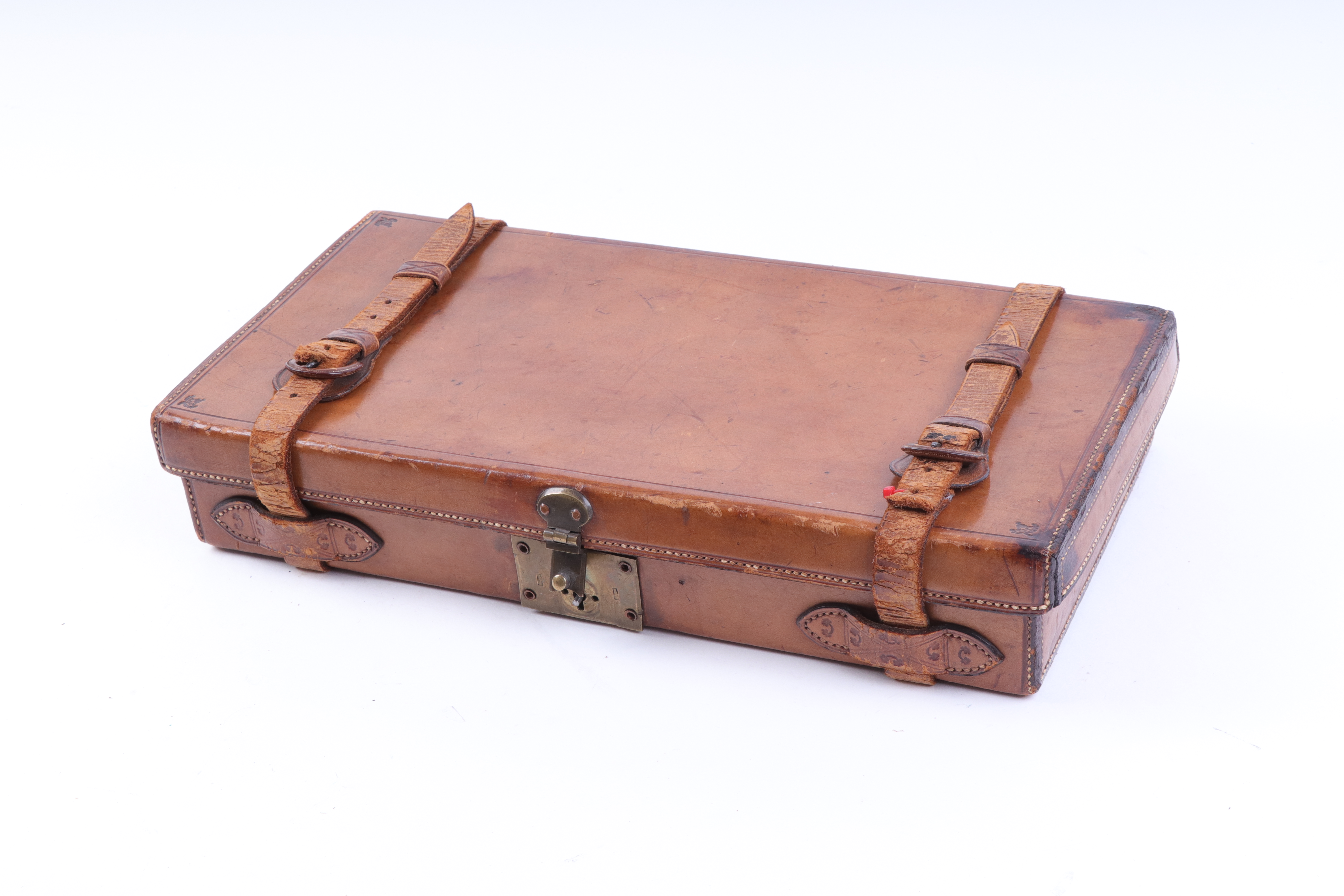 Tan leather pistol case, fitted 13 ins interior, W. J. George trade label - Image 3 of 5